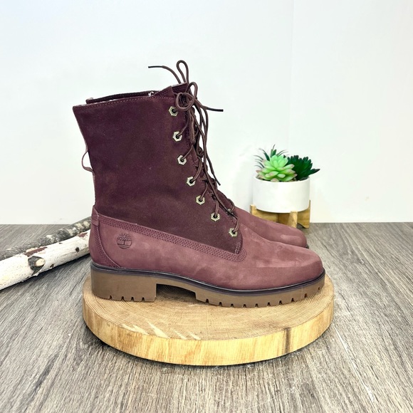 *Timberland | Waterproof Foldover Teddy Fleece Red Leather Suede Bootie Size 9.5 - Picture 4 of 16
